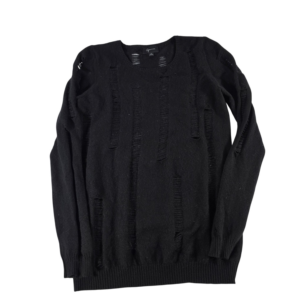 Aqua Cashmere Women Black Distressed Ladder Knit Sweater Small 100% Cashmere